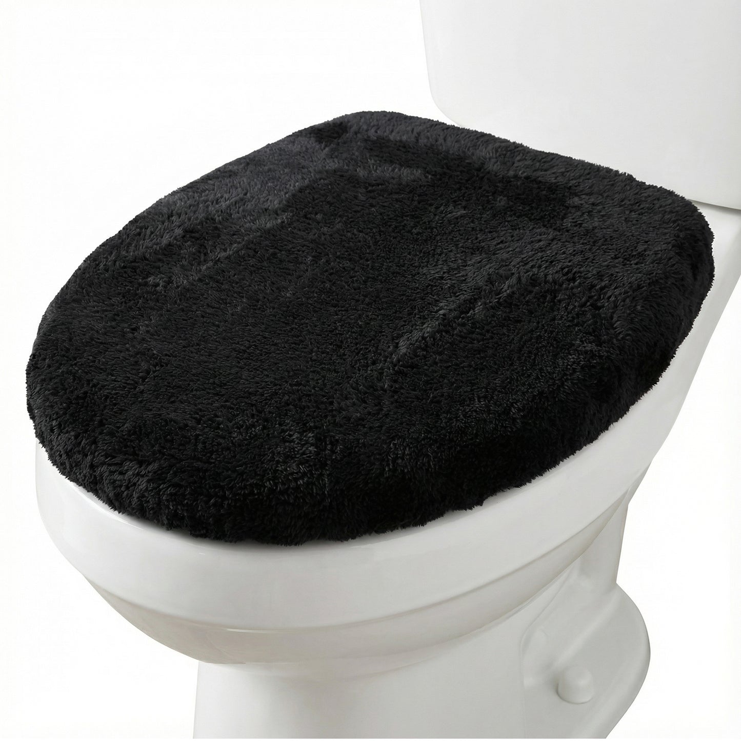 1 PCS Toilet Seat Lid Cover Microfiber Soft Velvet Toilet Cover Durable Adjustable Stretch Fuzzy Seat Covers with Elastic Bottom Absorbent Machine Washable Comfortable for Most Toilets Lids(Black)
