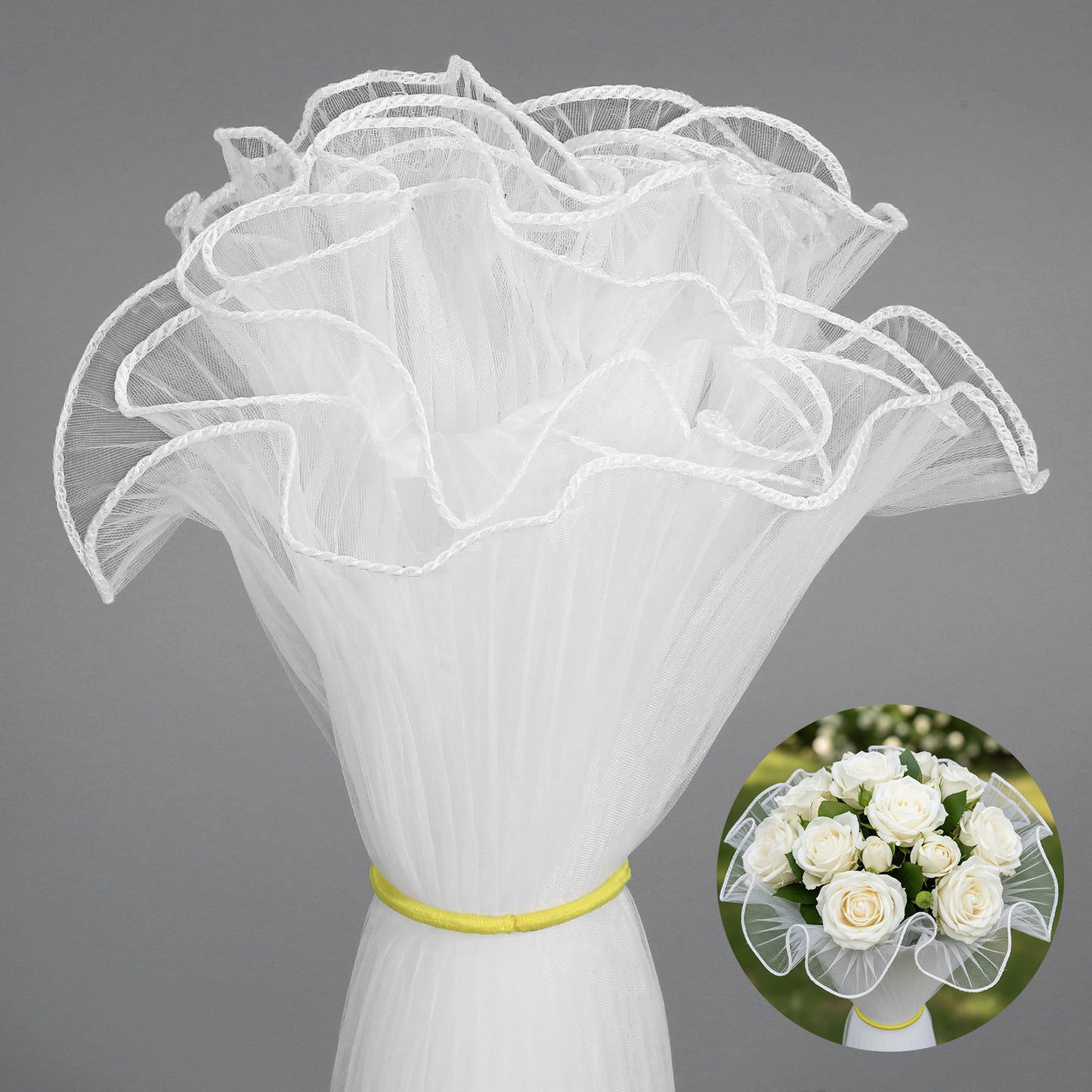 Bouquet Wrapping Paper - Flower Bouquet Wrapping Paper - Flower Wrapping Mesh Paper, White Pearl Edge Wrinkled Mesh, Korean Bouquet Wrapping Mesh for DIY Floral Decor & Wedding Gift Packaging 4 Yards