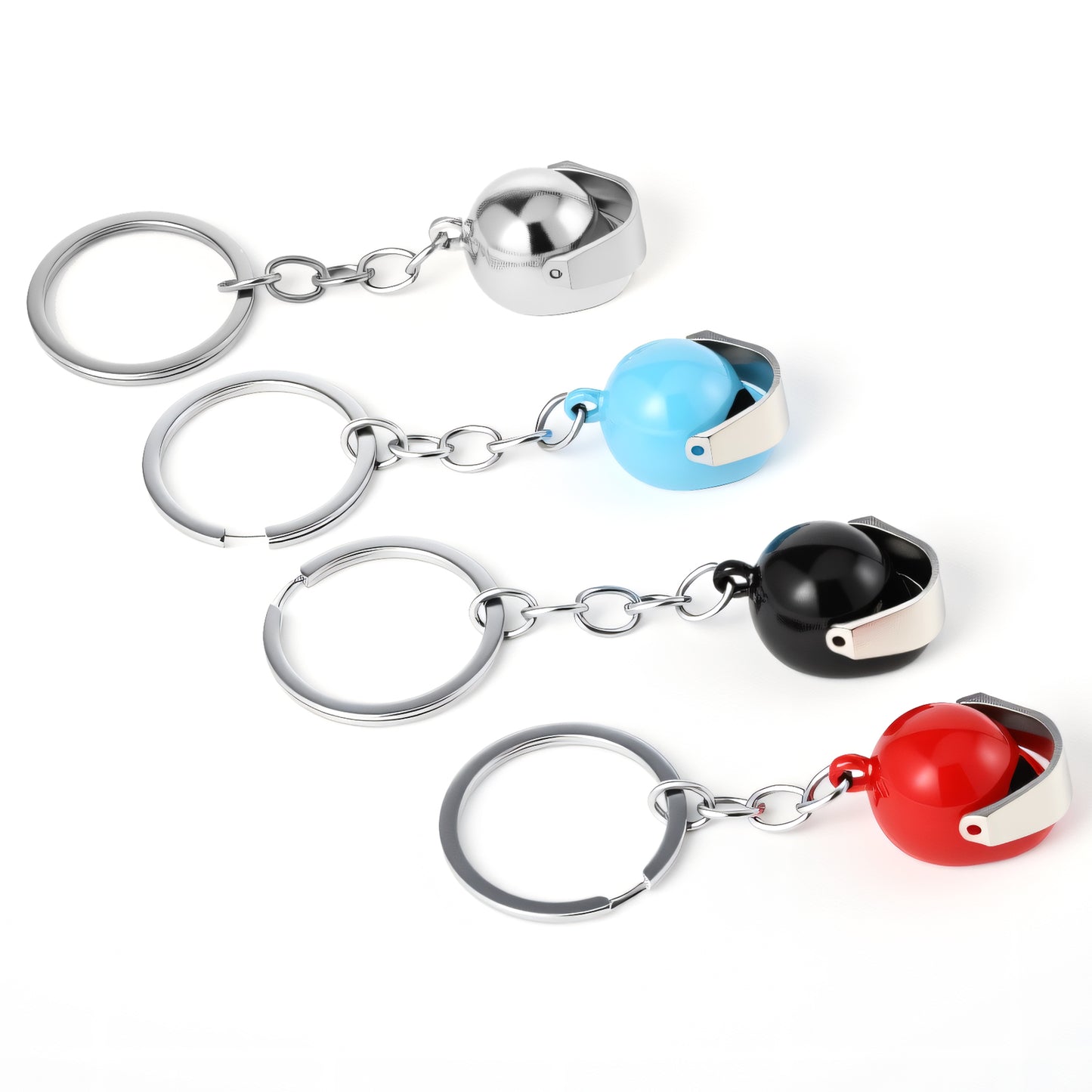 4 PCS Motorcycle Helmet Keychain Creative Keychain Helmet Key Fob 3d Metal Motorbike Keyring Motorcycle Keyring Gifts for Men Women, Bag Charm Funny Keychains Zinc Alloy (White Light Blue Red Black)