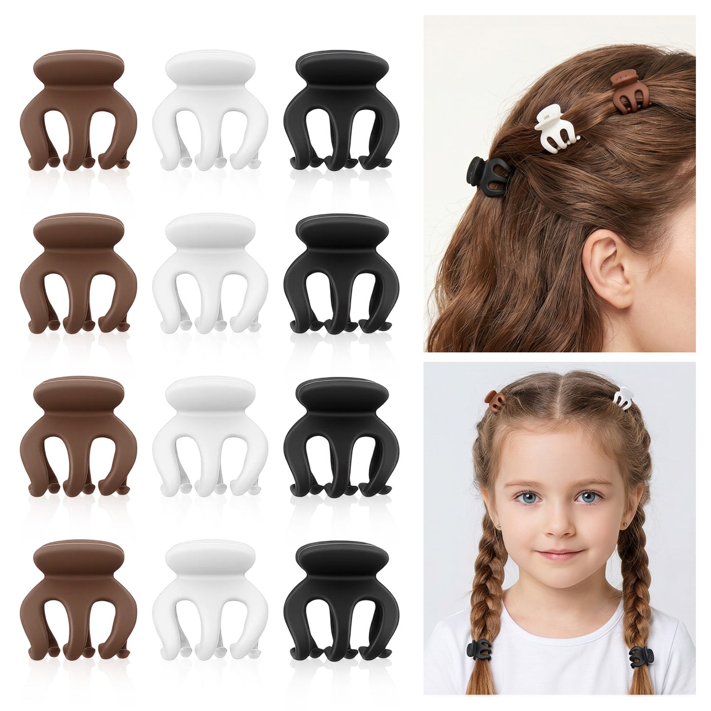 RAHHLIZS 12pcs Small Matte Hair Claw Clips Tiny Barrettes for Girls Women Cute Mini Tiny Hairs Clips Accessories for Thin Short Curly Hair (Black, Beige, Brown)