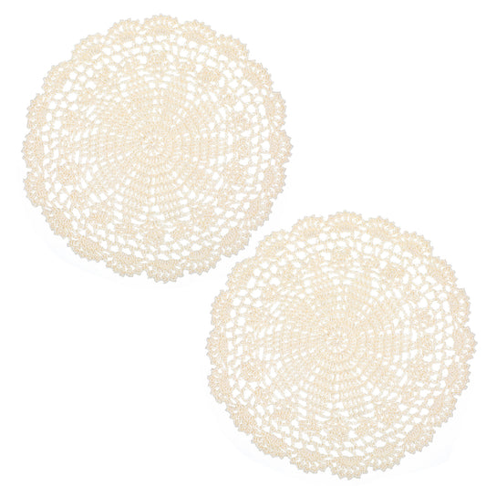 Tyqour 2 Pcs Handmade Crochet Round Cotton Doily Lace Doilies for Tables Crochet Doilies Lace Table for Kitchen Dining Room Wedding Cup Vase Decoration