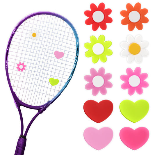 10PCS Tennis Racket Dampeners Cute Heart Flower Pattern Designs Tennis Racquet Dampeners, Vibration & Noise-Reducing Tenis Shock Absorber, Secure Easy-Install Accessories for Players of All Levels