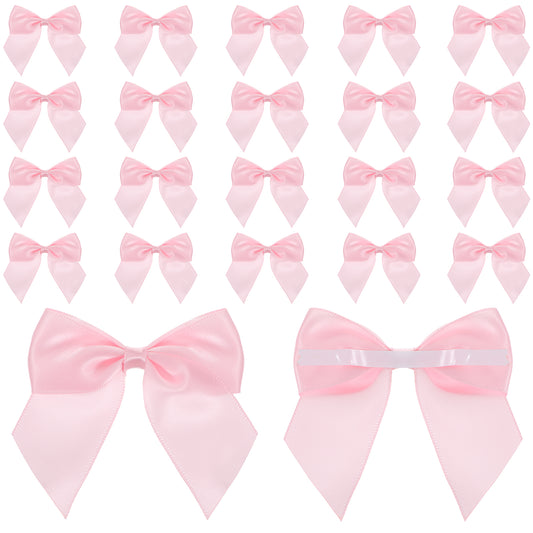 20 Pcs Mini Satin Bows 2.68 × 2.68 Inch Mini Gift Wrap Bows Self-Adhesive Premade Tiny Bowknot for Christmas Wedding Birthday Party Invitations Decoration Flowers Cookies Gift Wrapping Pink