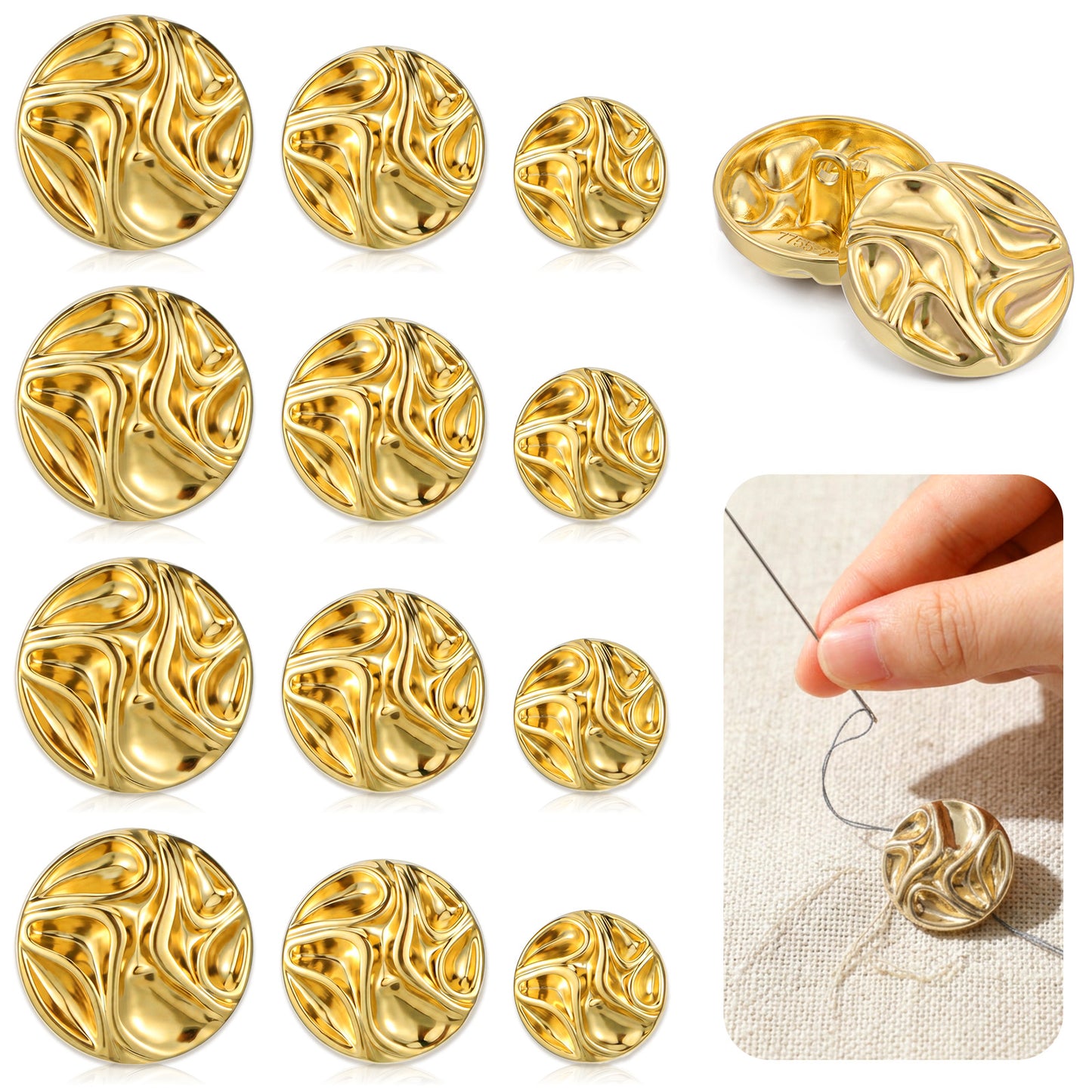 12Pcs Gold Button Vintage Blazer Buttons Metal Brass Buttons Coat Button for Blazer Suits Coat Jacket Uniform 15mm 20mm 23mm