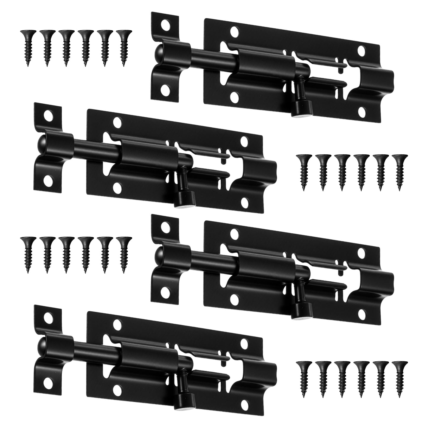 4 PCS Door Latch Lock Slide Bolt, 3.27 Inch F-Type Heavy Duty Slide Bolt Lock, Stainless Steel Security Lock, DIY Craft Black Door Lock with 24 Screws
