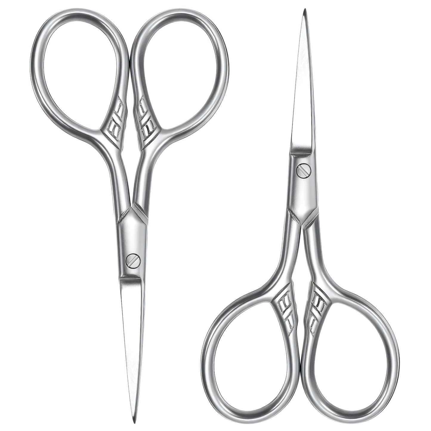 2 Pcs Facial Hair Scissors Professional Small Eyebrow Scissors Stainless Steel Precision Trimmer for Nose Ear Beard Mustache with Textured Anti-Slip Handle Mini Grooming Tool for Women Men