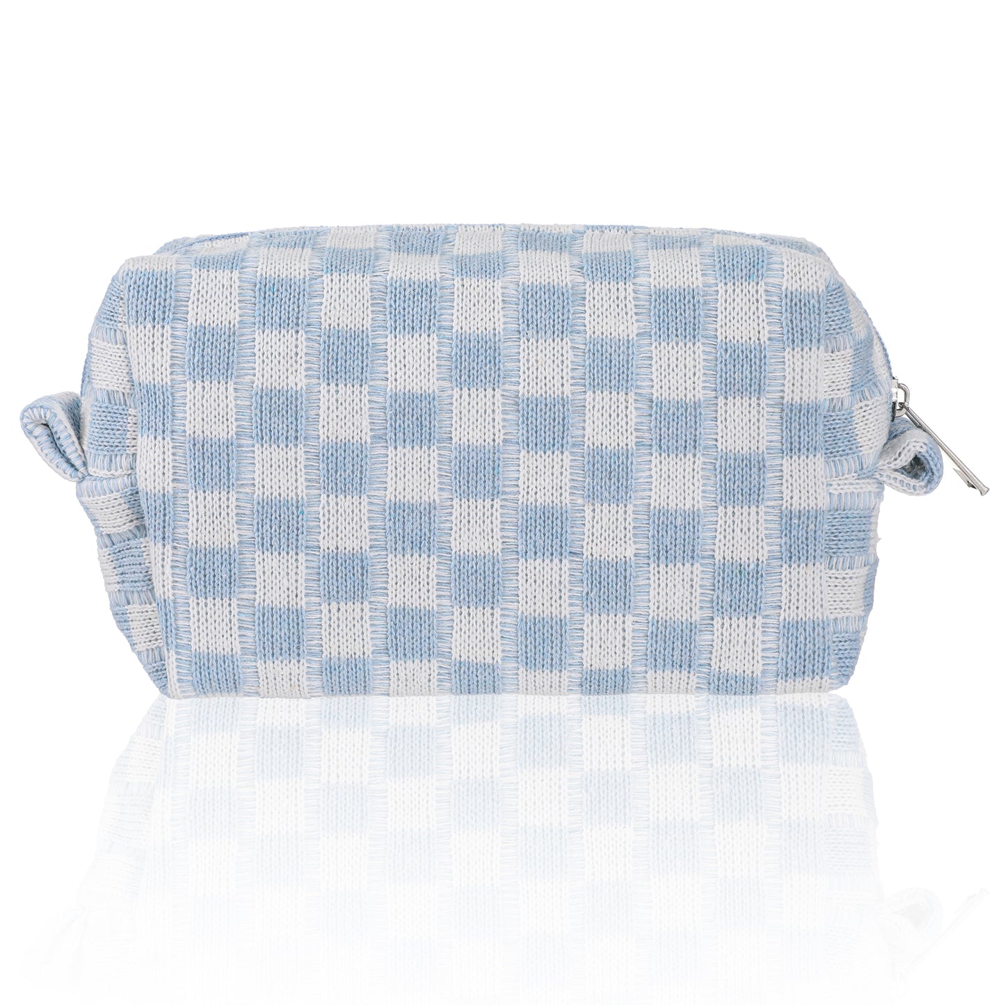 Tyqour Small Checkered Makeup Bag for Purse, Portable Zipper Cosmetic Pouch Cute Skin Care Bag Knitting Travel Pouch for Women Preppy Travel Accessories (Blue and White, 6.69 X 2.76 Inch)