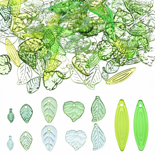 120Pcs Leaf Beads Glass Beads Flower Beads Green Glass Beads For Jewelry Making Acrylic Leaf Beads Transparent Maple Leaves Pendants Tiny Green Leaf Bead Caps Diy Necklace Bracelet Earring Wind Chimes