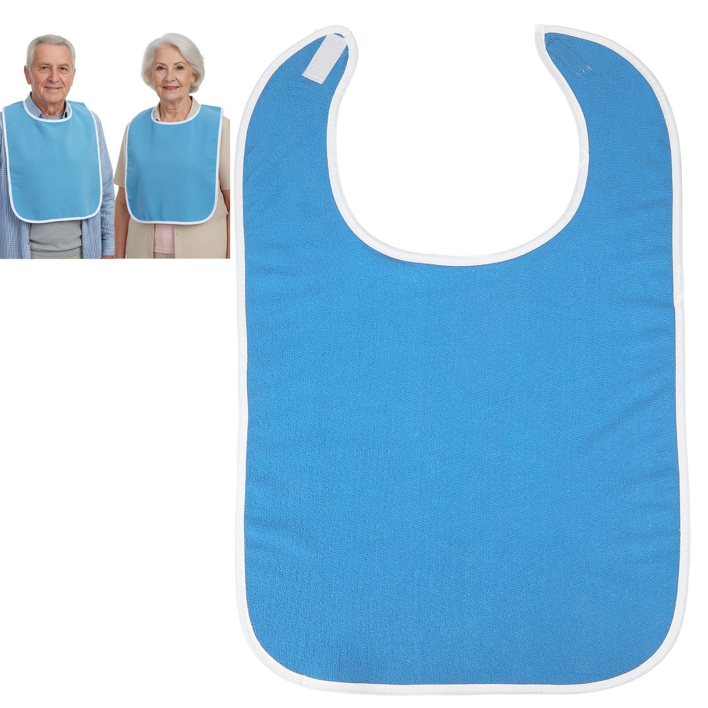 Ouligay Adult Bibs for Eating, Premium Absorbent Adult Bibs for Seniors, Adjustable Bib Machine Washable Clothing Protector for Elderly Women Men, Dark Blue