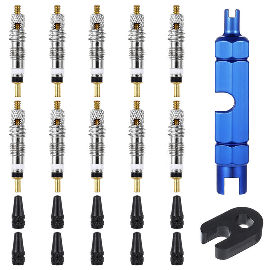 Ymapinc Valve Stem Removal Tool Set, Mountain Bike Road Bike Valve Core Tools for Tubeless MTB Road Bicycle Tires Repairs Fixes Replacement(Copper, Aluminum Alloy & Plastic)