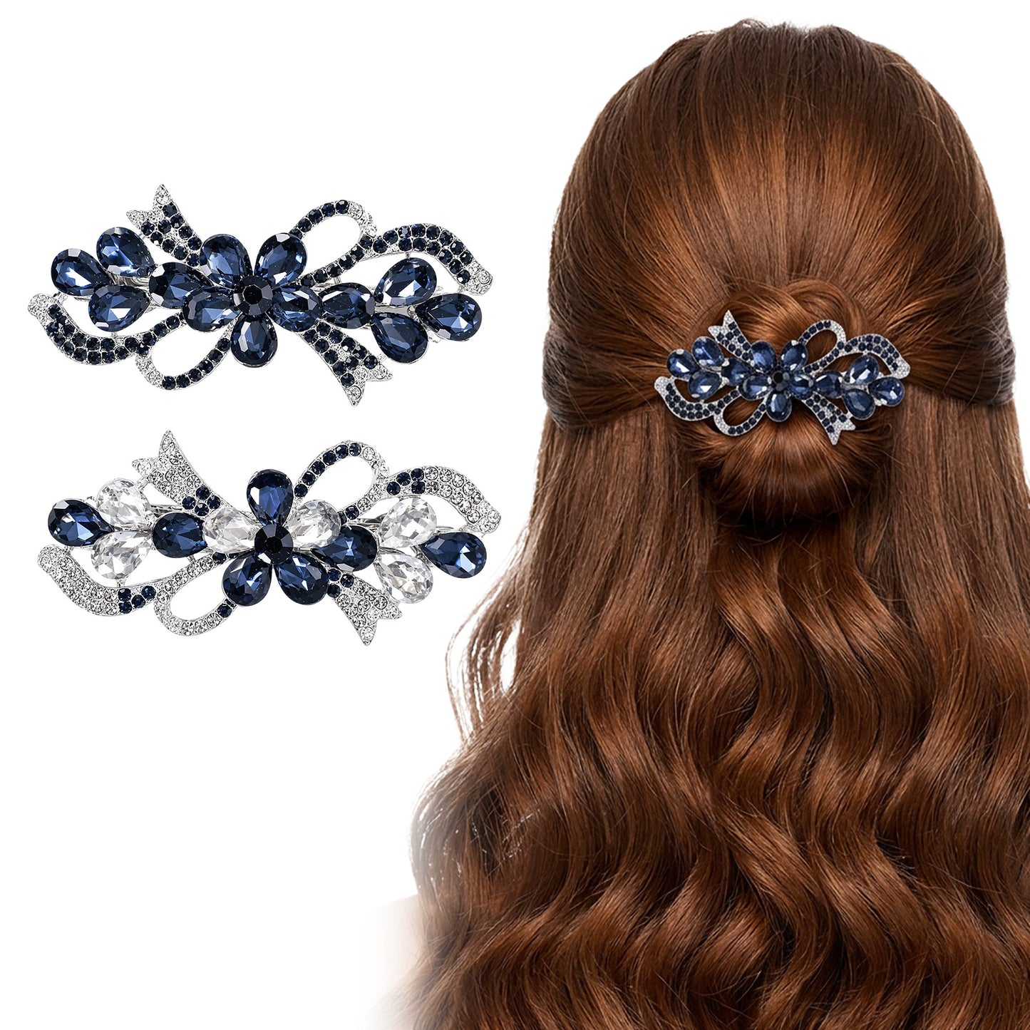 Ymapinc 2Pcs Blue Rhinestone Flower Hair Clips