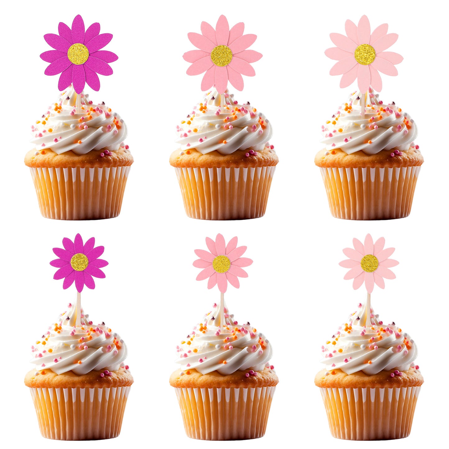 24 Pcs Daisy Cupcake Toppers Flower Cupcake Toppers Daisy Cake Decorations Baby Shower Cupcakes Topper Girl Flower Toothpicks Spring Daisies Cake Picks for Birthday Wedding Supplies(Pink, purple)