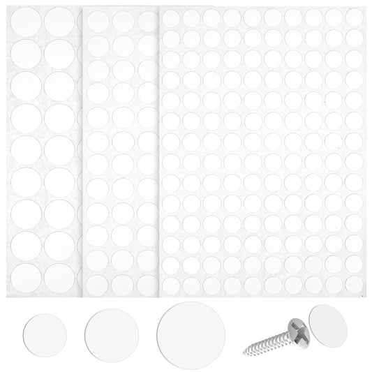 290PCS Screw Covers Self Adhesive Screw Cover Stickers, 12mm 15mm 21mm Non-faded White Hole Cover Pvc Dustproof Sticky Screw Covers Caps Decals for Furniture Wood Screws Wall Cabinet Desk Wall (White)
