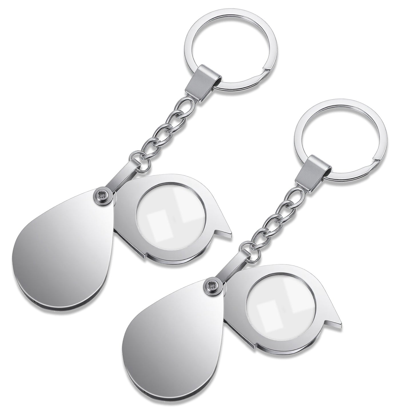 Xinjoduz 2 PCS Keychain Magnifying Glass 20x 30x Pocket Magnifier with Protective Case Silver Zinc Alloy Portable Rotating Folding Mini Magnifier for Reading Jewelry Inspection Exploring Newspaper