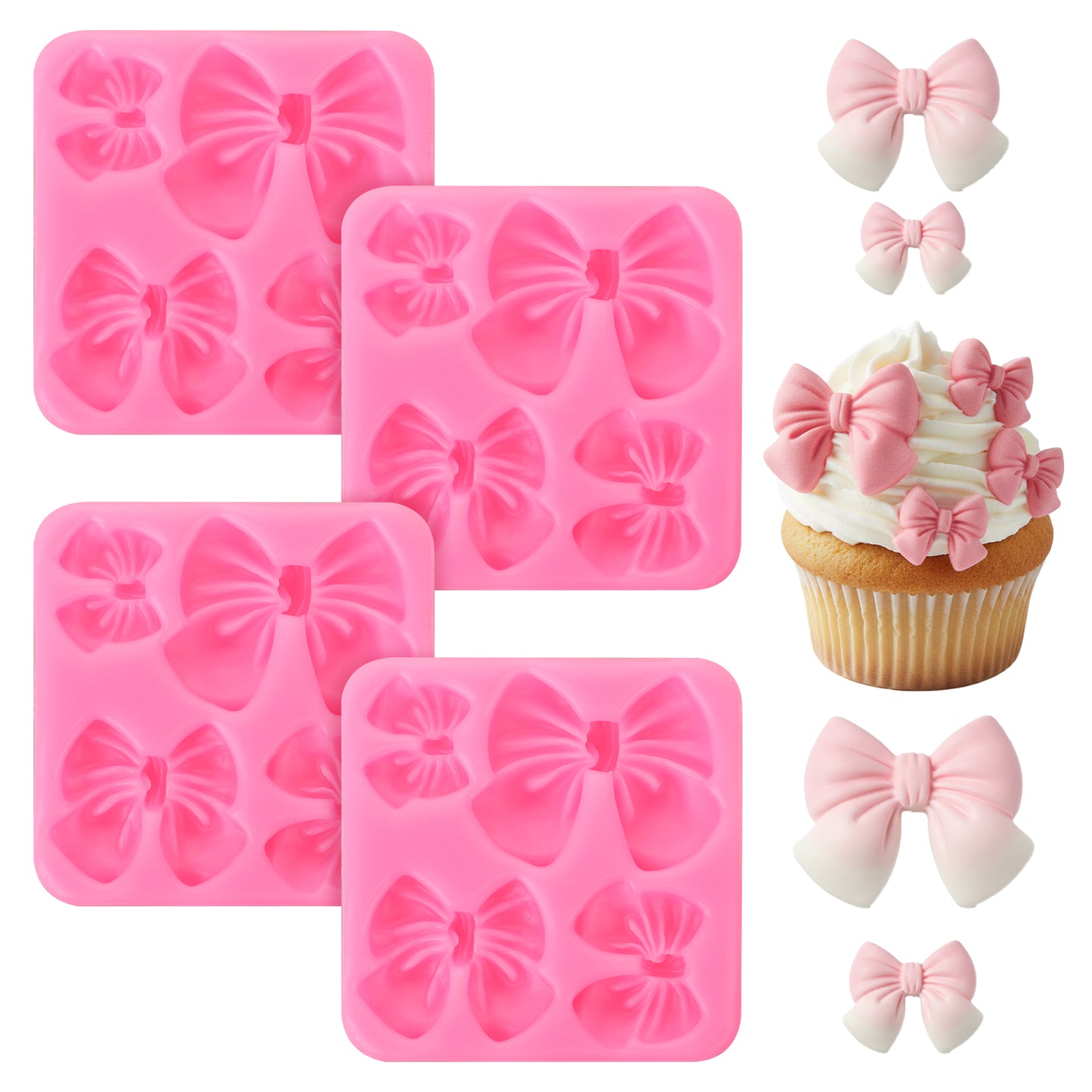 Ymapinc 4 Pcs Silicone Bow Mold for Chocolate, 6.9 cm Mini Fondant Molds for Crafts, Candy Soap Mold for Cake Baking DIY, Wedding Birthday Party Tool