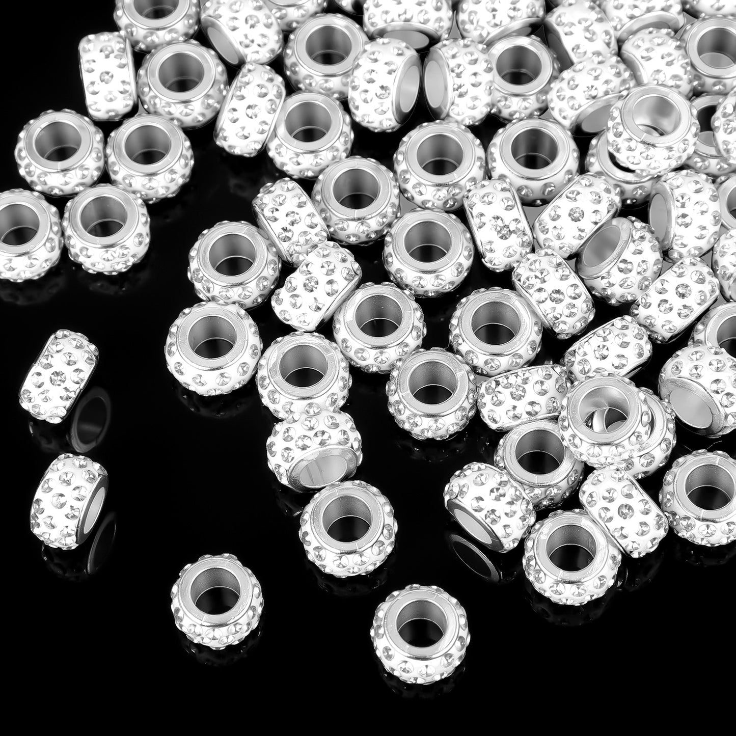 Nogeqi 100PCS Large Hole European Beads, Rhinestone Spacer Beads for Jewelry Making, Crystal Spacers for Beaded Pens DIY Bracelet Necklace Earring Crafts (White)