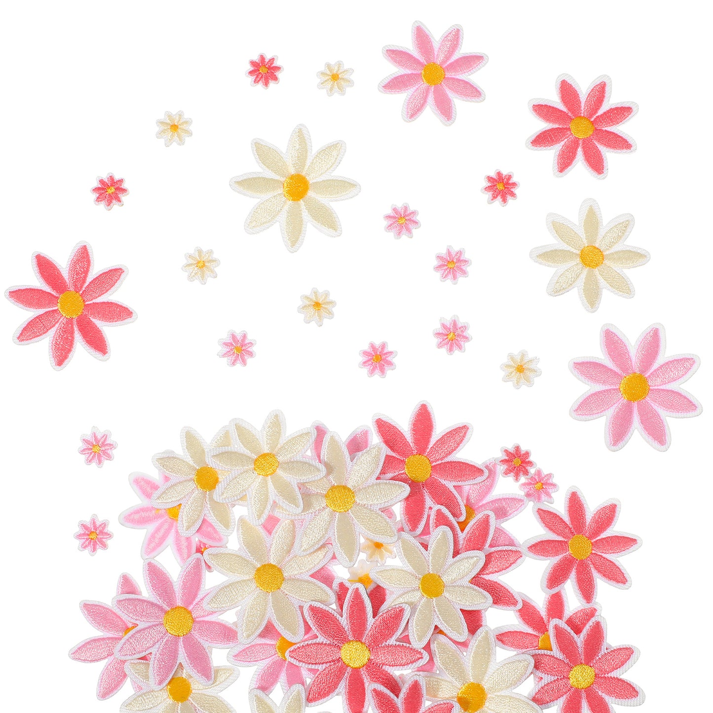 Nogeqi 30 Pcs Daisy Flower Iron on Patches, 3 Sizes, Cute Daisy Flower Patches, Floral Applique Embroidered Patch for Clothes Hats Jeans Backpacks