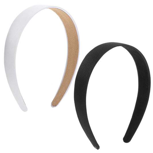 2Pcs Black Headband: Satin Black Headband for Women Girls, Plain Wide Hair Band Hoops, Fashion Elastic Solid Hairband Accessories,Anti-Slip Solid Headbands Soft Simple Hair Bands for DIY Craft Cosplay