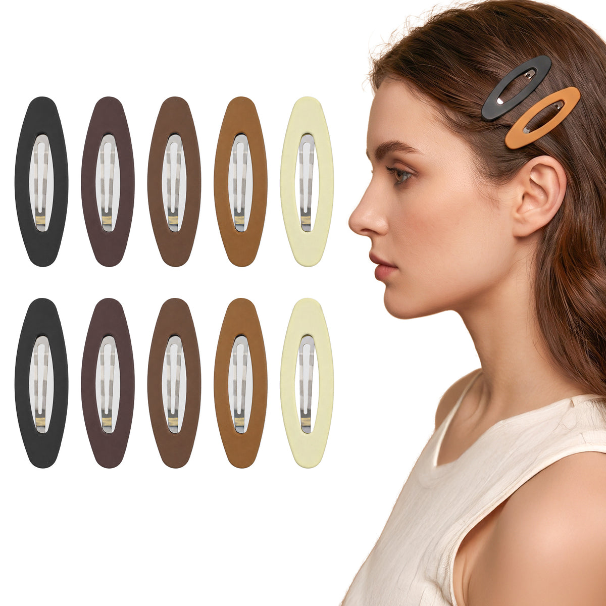 RAHHLIZS 10pcs Matte Snap Hair Clips, Oval Hair Clips Barrettes for Women