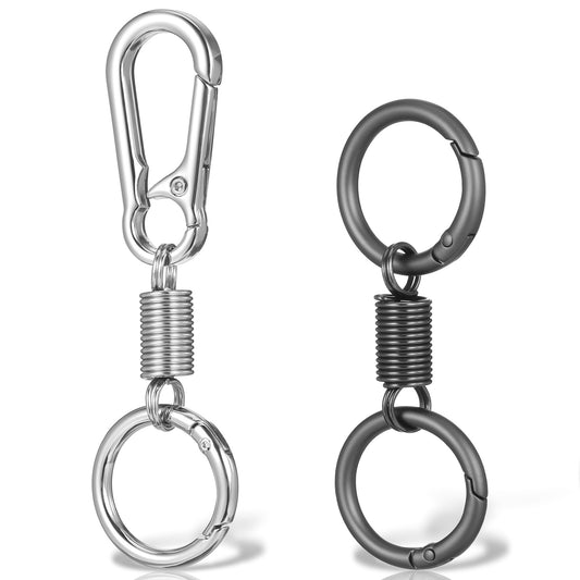 Ymapinc Detachable Keychain Set - 2PCS Mix and Match Spring Carabiner Keyrings with Nordic Retro Design, Double Single Ring Unisex Accessories for Men Women (Silver Black)