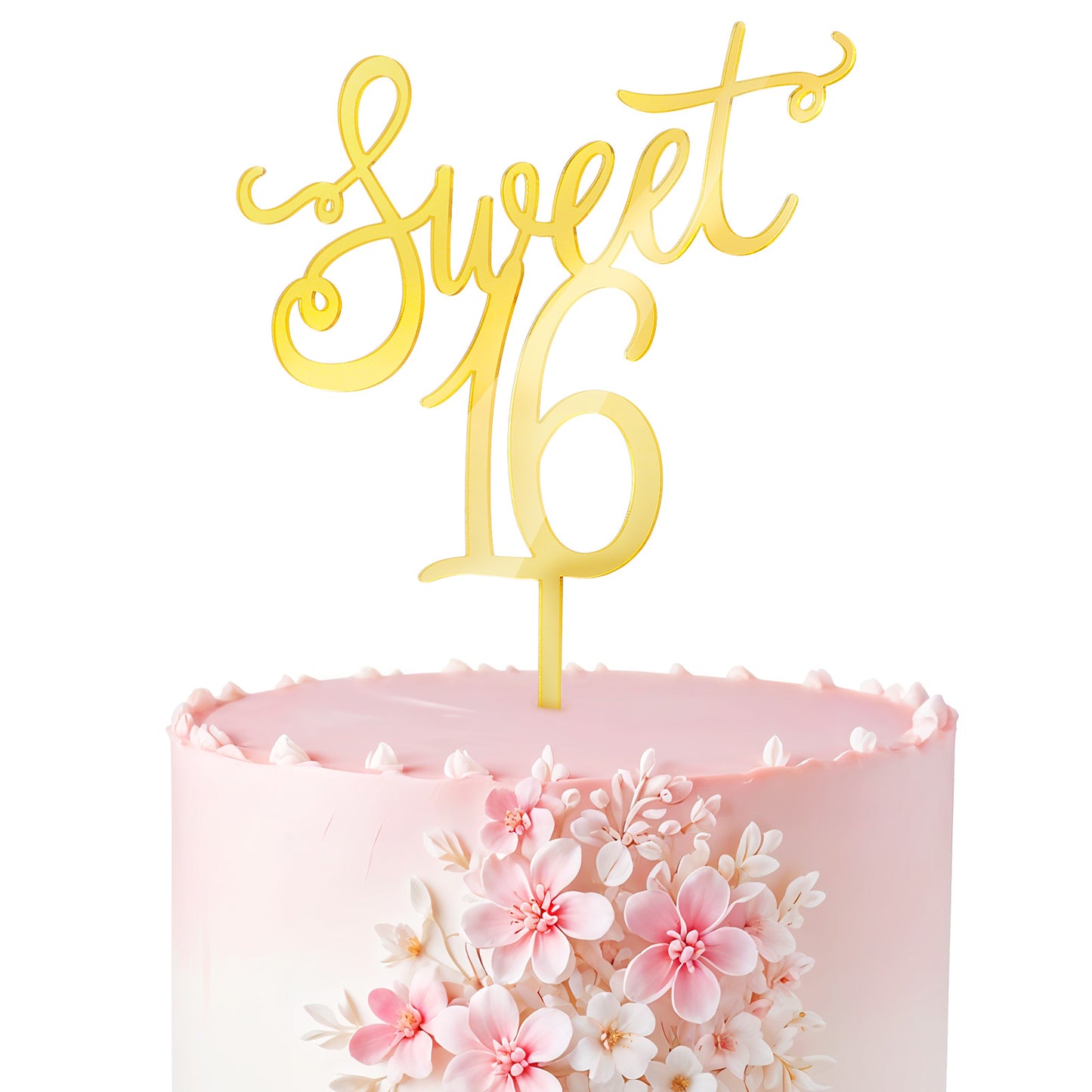 Ouligay Acrylic Sweet 16 Cake Topper Happy 16th Birthday Cake Topper Cheer to 16th Birthday Party Cake Decoration Gold