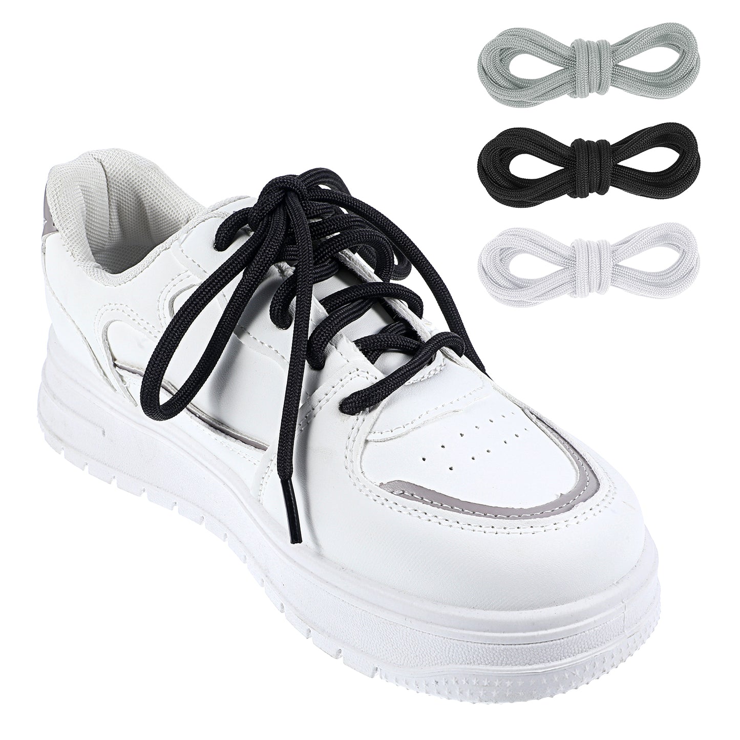 Teaaha 3 Pairs Elastic Shoe Laces, Stretchy Shoelaces No Tie Shoelaces for Running Shoes, Stretchy Replacement Shoe Strings for Sneakers, Kids and Adults (Black, white, grey)