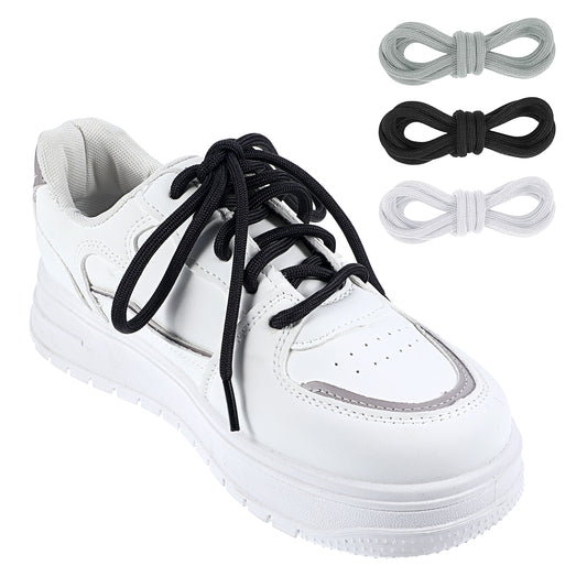 Teaaha 3 Pairs Elastic Shoe Laces, Stretchy Shoelaces No Tie Shoelaces for Running Shoes, Stretchy Replacement Shoe Strings for Sneakers, Kids and Adults (Black, white, grey)