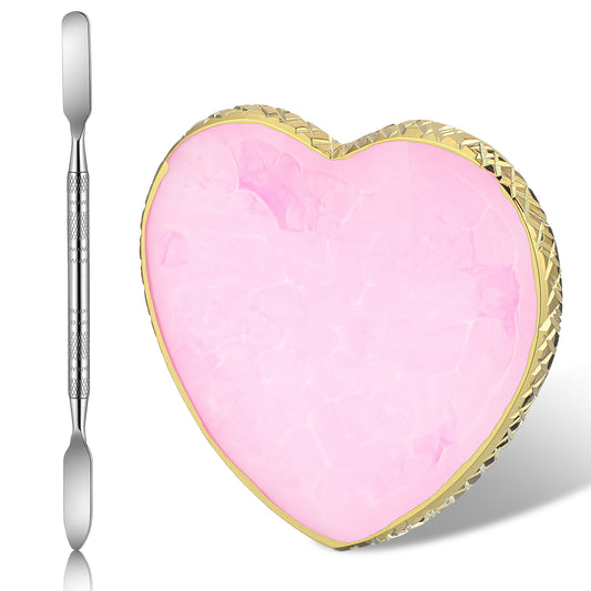 1 Piece Nail Art Palette Nail Polish Palette Mixing Plate with Spatula Nails Polish Holder for Nails Art Display and Design Heart Shape Cosmetic Mixing Tools Sliver Edge Pink Women Gifts