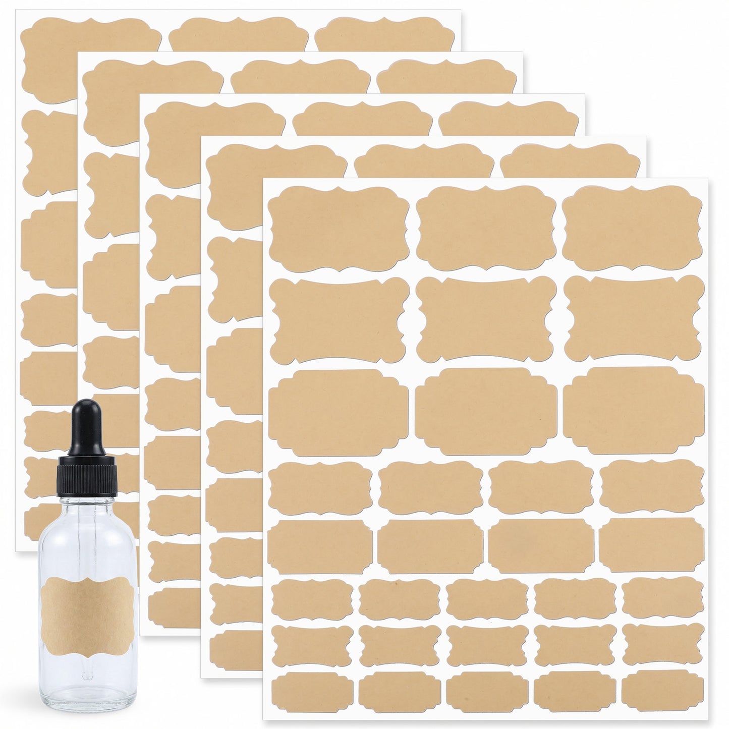 Shimmeroo 160Pcs Brown Label Sticker,Self Adhesive Labels for Bottles and Jars,Writable Blank Bottle Labels for Glass,Vanilla Extract,Essential Oil Bottles,Food Containers