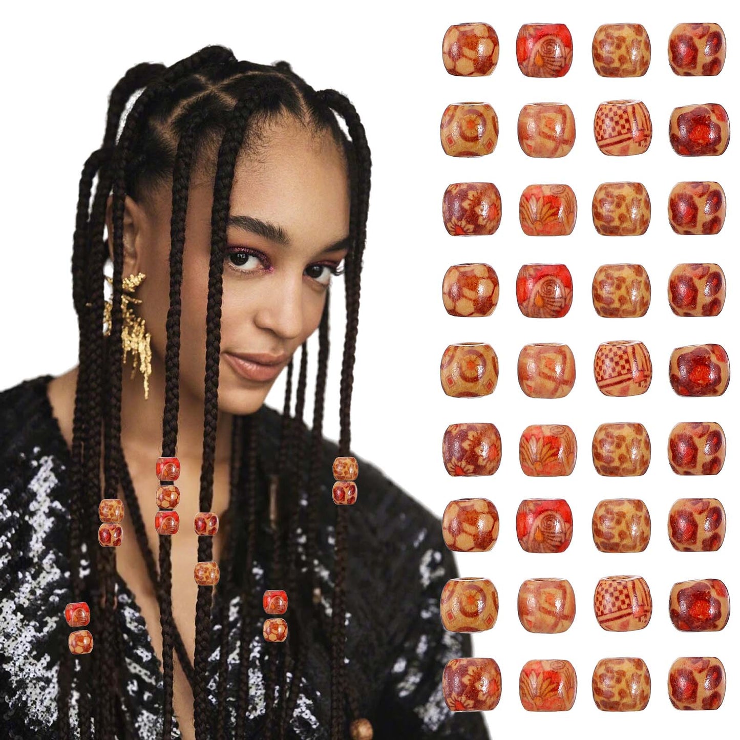 Ouligay 45pcs Wood Hair Beads for Braid Wooden Hair Beads Loc Dreadlock Jewelry Bead for Hairs Braid Decoration Necklace Bracelet DIY Craft Necklace Making