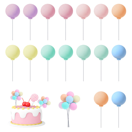 Tyqour 16Pcs Balloon Cake Topper Colorful Balls Cupcake Toppers Round Clay Mini Balloons Birthday Cake Decorations for Birthday Baby Shower Wedding Anniversary Party Cake Decorations