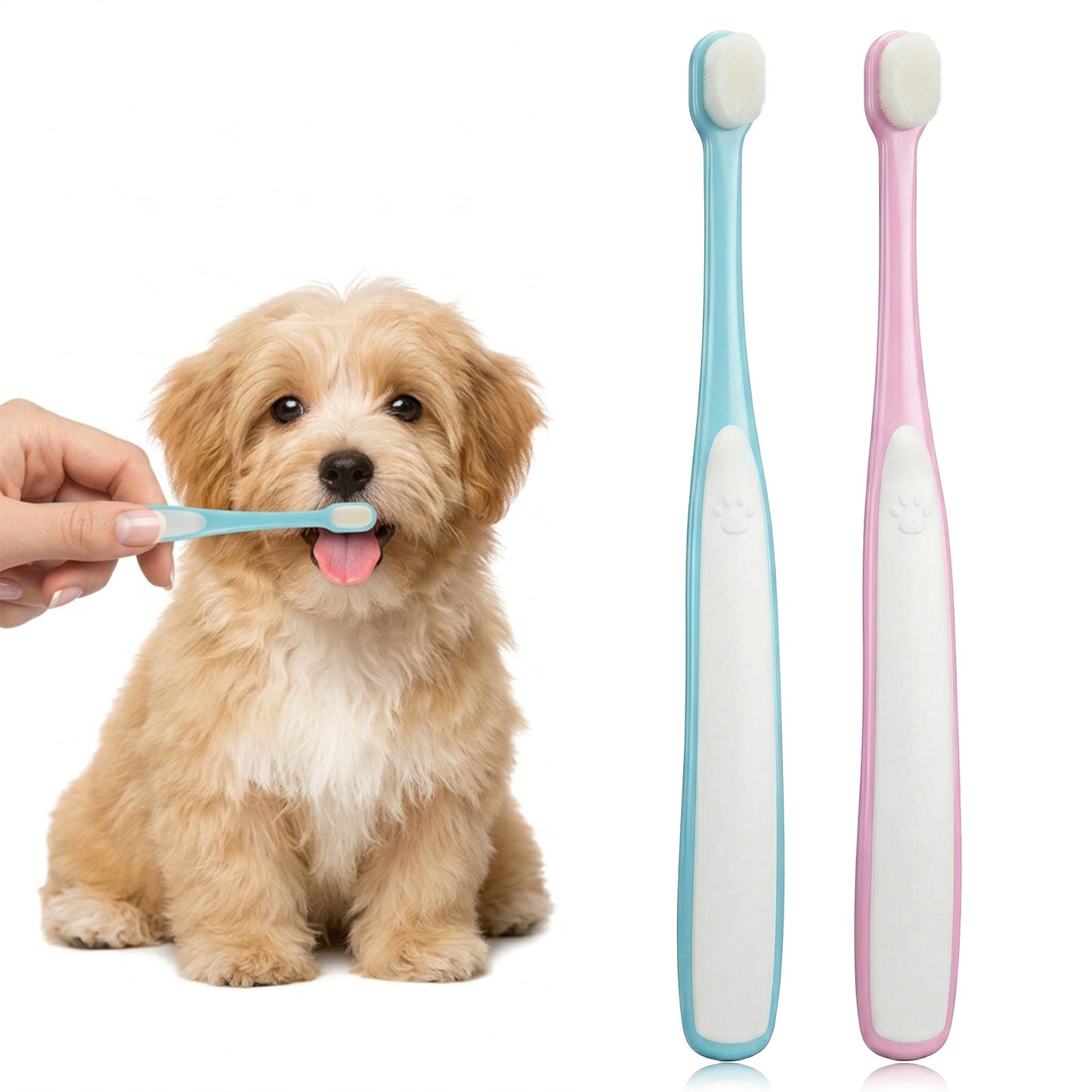 2PCS Dog Toothbrush for Small Dogs, Soft Dog Tooth Brush for Cats Puppy, Pet Toothbrush for Easy Dental Cleaning Dental Care, Soft Bristles, Pink, Light Blue