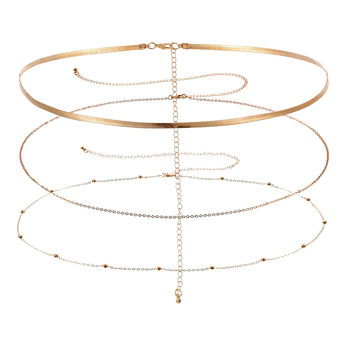 Nogeqi 3PCS Gold Waist Chain for Women, Adjustable Layered Belly Chains, Waterproof Snake Sexy Bikini Body Chain Waist Beads for Women Summer Jewelry Accessories