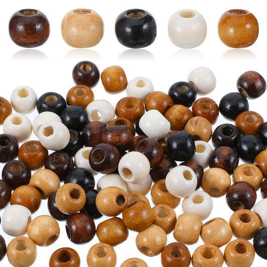 Ymapinc 100pcs Wooden Hair Beads for Crafts, 1x0.85cm Vintage Large Hole Boho Round Bead for DIY Bracelet Necklace Earring Hair Dreadlocks - 5 Colors