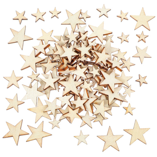 100 PCS Unfinished Wooden Stars Ornament, Wooden Star Cutouts, Assorted Sizes Unfinished Wood Pieces for DIY Crafts, Party, Wedding, and Home Decor