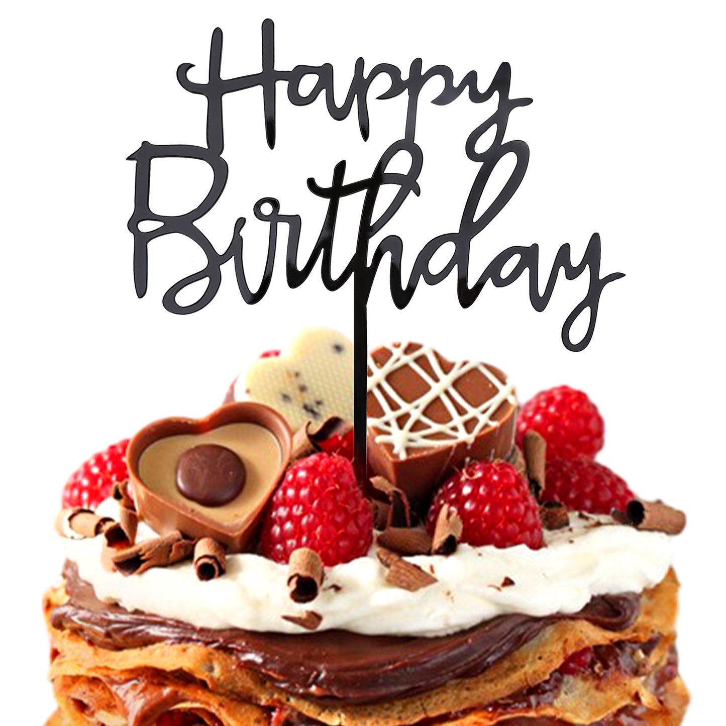 Tyqour Black Happy Birthday Cake Topper Birthday Cupcake Toppers Acrylic Cake Toppers Suitable for Birthday Cake Decorations Supplies