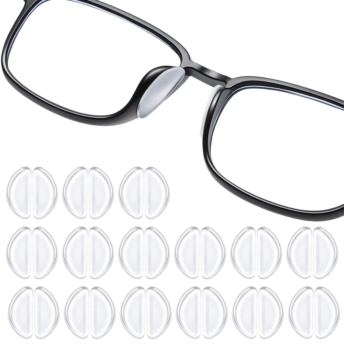 RAHHLIZS 30 Pairs Clear Eyeglass Nose Pads Anti Slip, 1mm Adhesive Silicone Nose Pads for Eyeglasses, with Soft Sticky Backing Noses Cushions Replacement Non Slip Nosepads for Glasses,Sunglasses