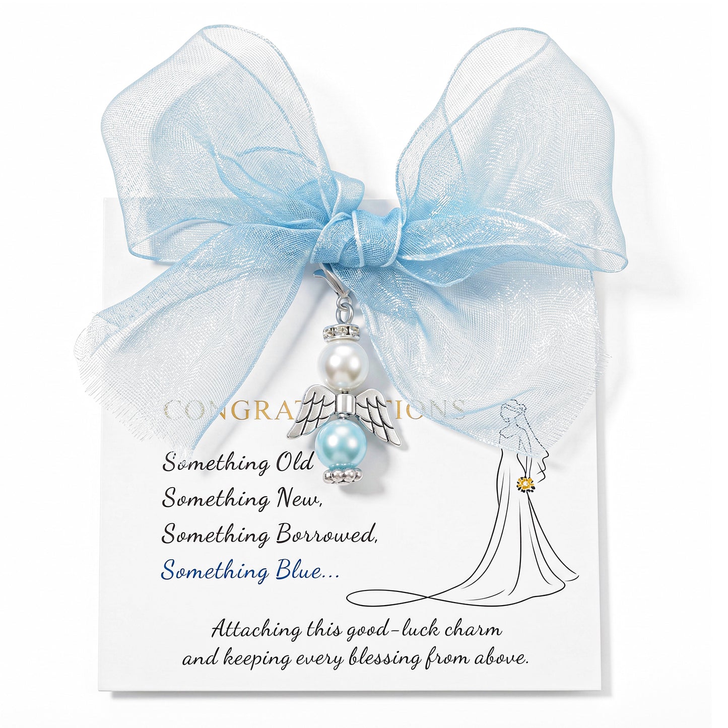 RAHHLIZS Something Blue Gift for Bride Daisy Angel Bridal Bouquet Charm