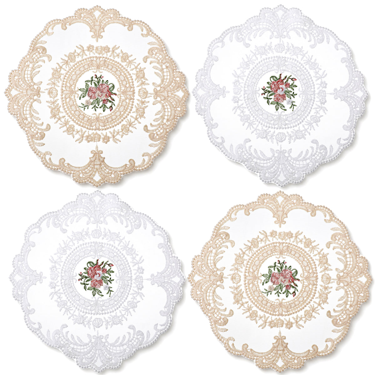 Quvvarly 4Pcs Lace Doilies Embroidered Lace Table Runner Round Table Mats