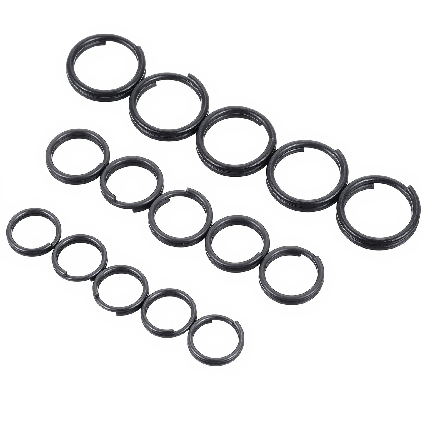 Ymapinc Small Key Split Rings, 10/12/15mm Small Black Jump Rings, Metal Split Mini Key Ring, Stainless Steel Keychain Earring Crafts Making - 60pcs Black