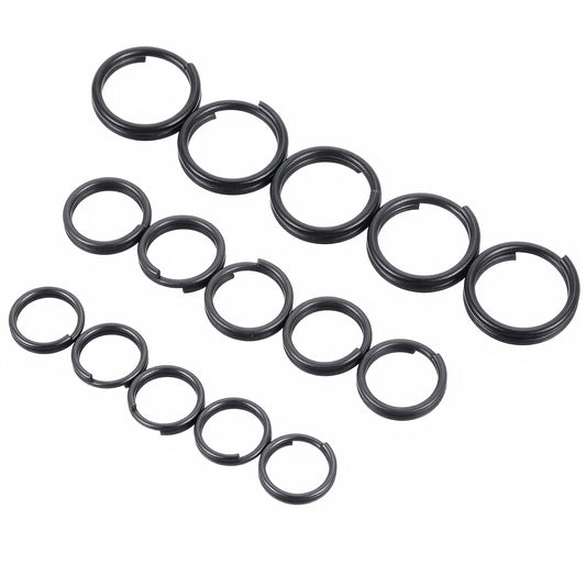 Ymapinc Small Key Split Rings, 10/12/15mm Small Black Jump Rings, Metal Split Mini Key Ring, Stainless Steel Keychain Earring Crafts Making - 60pcs Black
