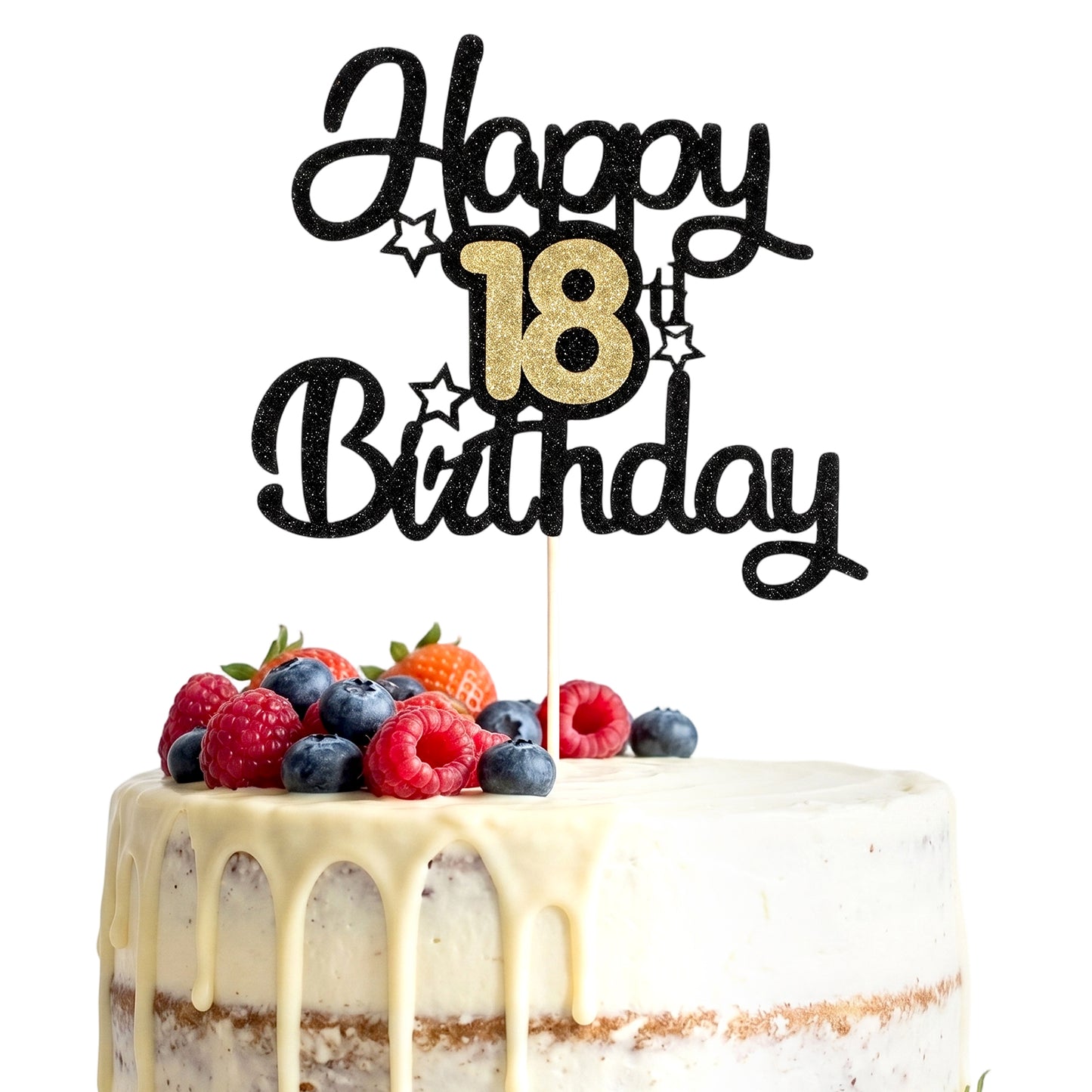 18th Birthday Cake Toppers Black Glitter Happy 18 Cake Topper 18th Birthday Themed Party Decor for Girls Boys Black Gold Glitter Cakes Decorations