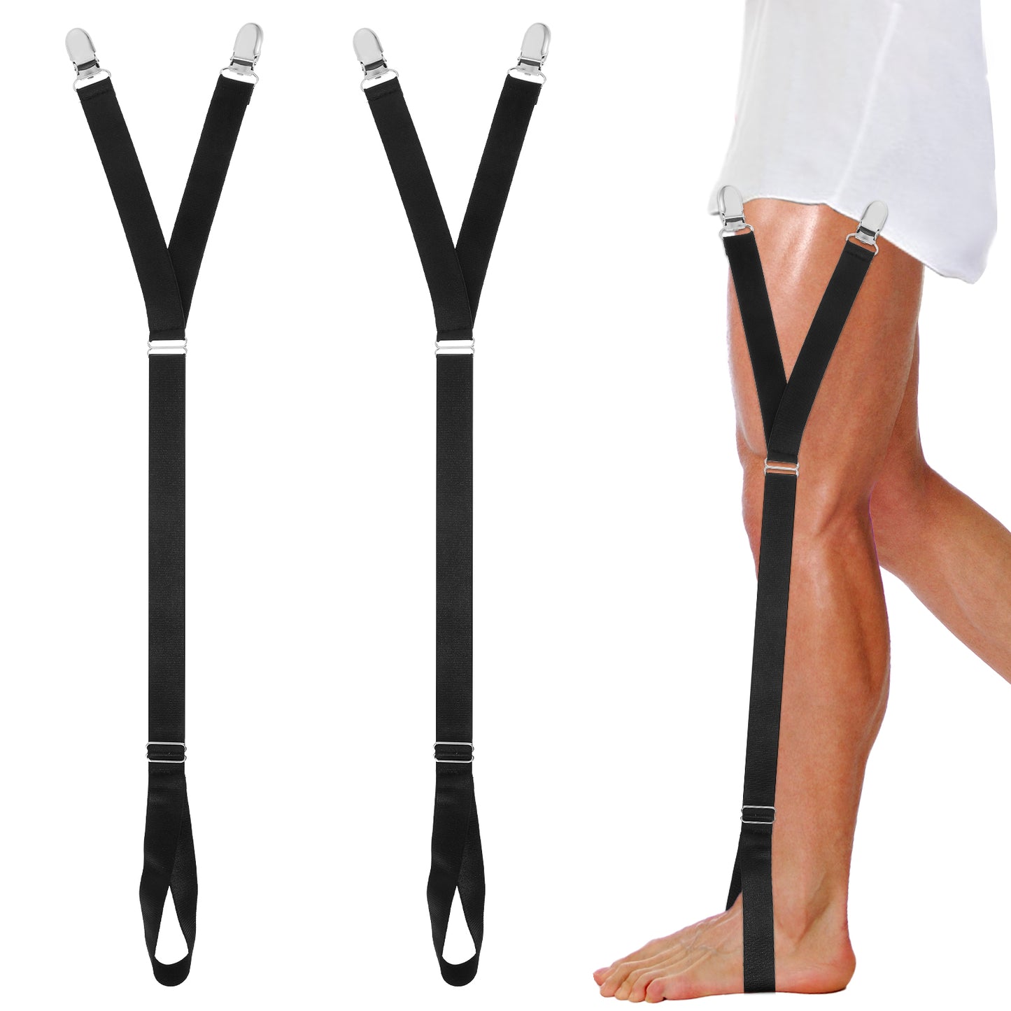 Ymapinc Men's Adjustable Elastic Shirt Garters with Foot Loops - Non-slip Clamps for Formal Events - 2pcs Black Wrinkle Resistant Shirt Stays