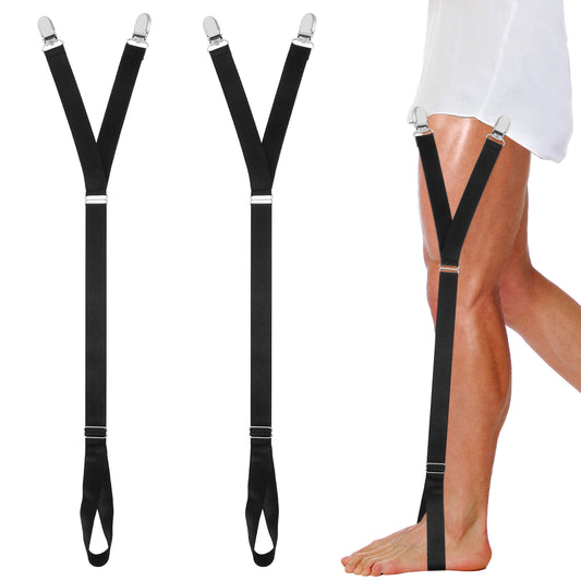 Ymapinc Men's Adjustable Elastic Shirt Garters with Foot Loops - Non-slip Clamps for Formal Events - 2pcs Black Wrinkle Resistant Shirt Stays