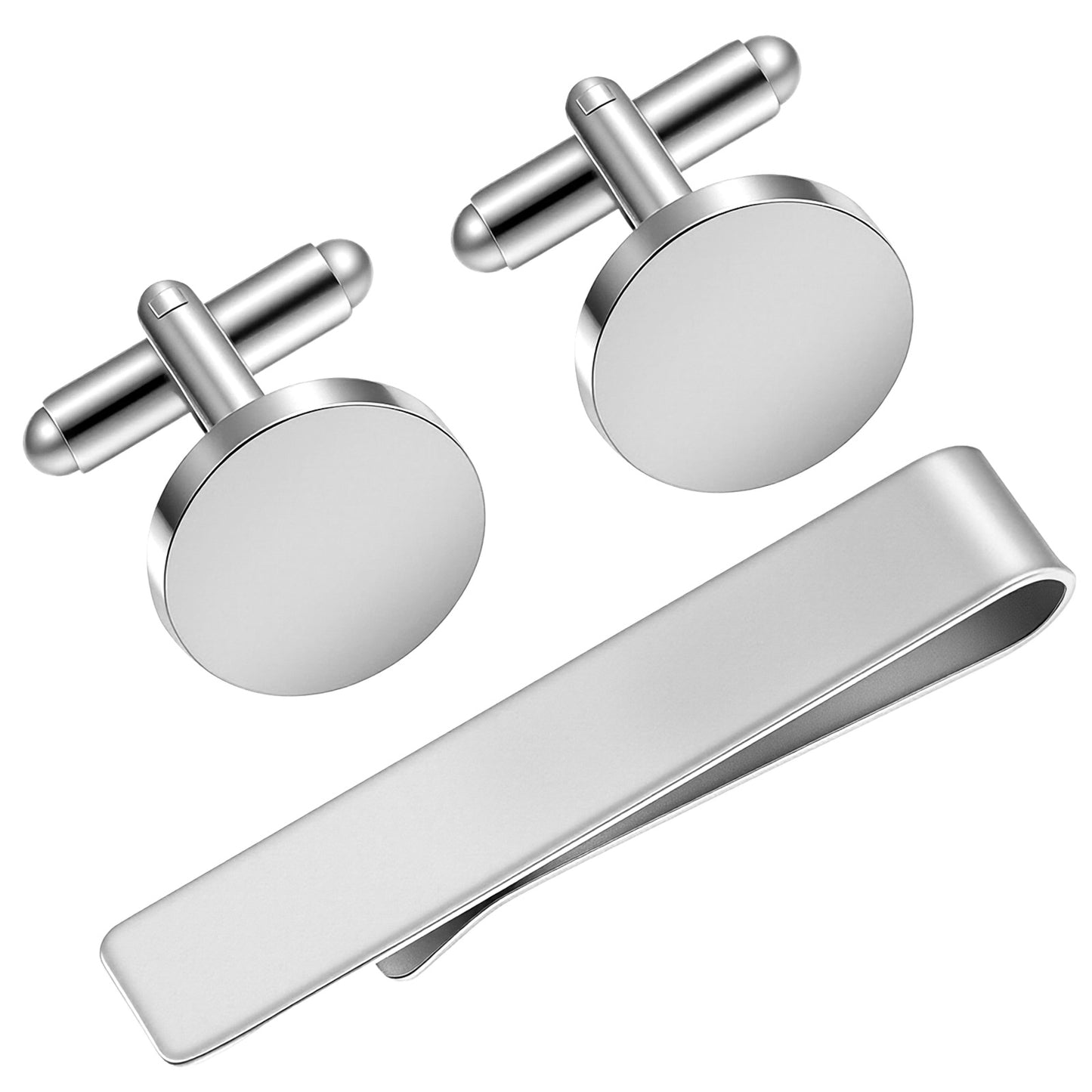 Shimmeroo 3Pcs Silver Tie Clip and Cufflink Set for Men Unique Personalized Cuff Links Set for Business Meeting Dating Wedding Boyfriend Daily Wear