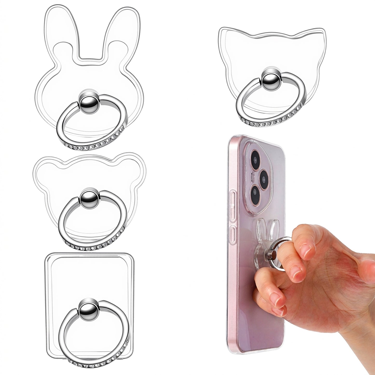 Matwsec 4 PCS Transparent Phone Ring Grip Clear Phone Ring Holder Grip
