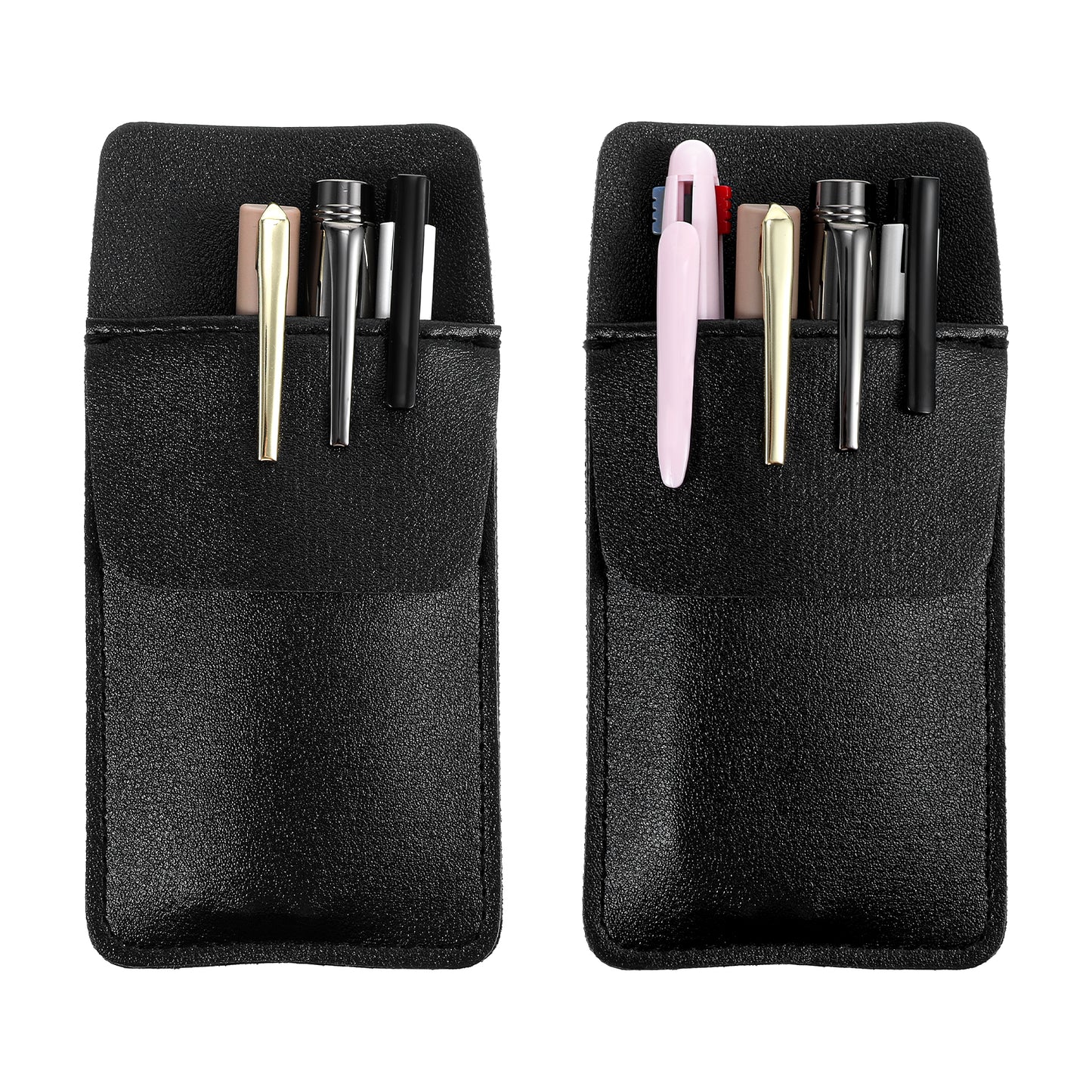 2 Pcs Pen Pocket Protector Leather Pen Pouch Holder Organizer Pocket Protector for Men Shirt Suitable Lab Coats Holds Pens Pointers Pencils Cards School Office Hospital Supplies Black 6.30 × 3.15 Inch
