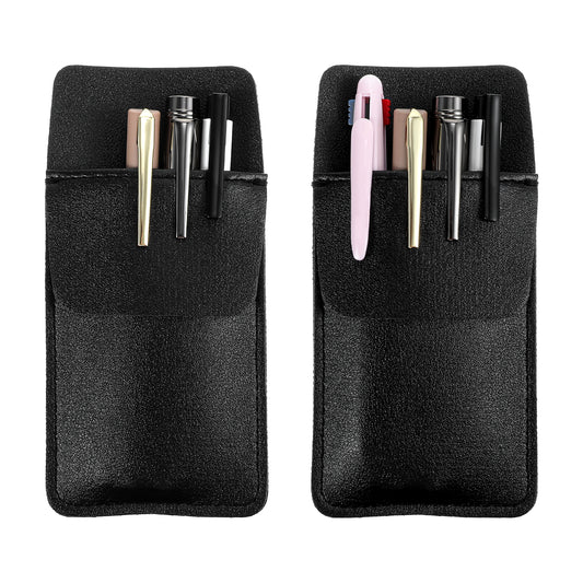 2 Pcs Pen Pocket Protector Leather Pen Pouch Holder Organizer Pocket Protector for Men Shirt Suitable Lab Coats Holds Pens Pointers Pencils Cards School Office Hospital Supplies Black 6.30 × 3.15 Inch