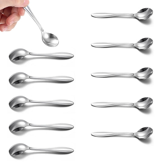 10 Pcs Stainless Steel Tiny Spoon Small Spoons for Salt Sugar Desserts Honey Sauce Serving Spoon Cute Little Spoons Condiment Scoop Cake Coffee Ice Cream, Silver