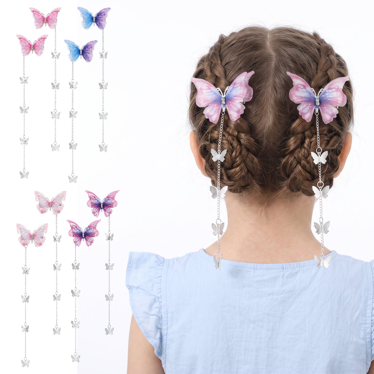 RAHHLIZS 8 Pcs Butterfly Hair Tassel Clip Cute Butterfly Hair Accessories